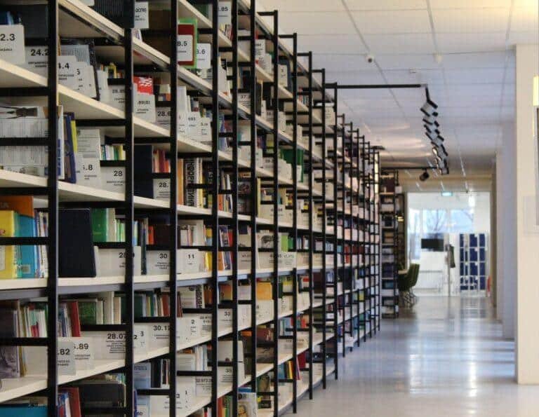 stack of books in shelf